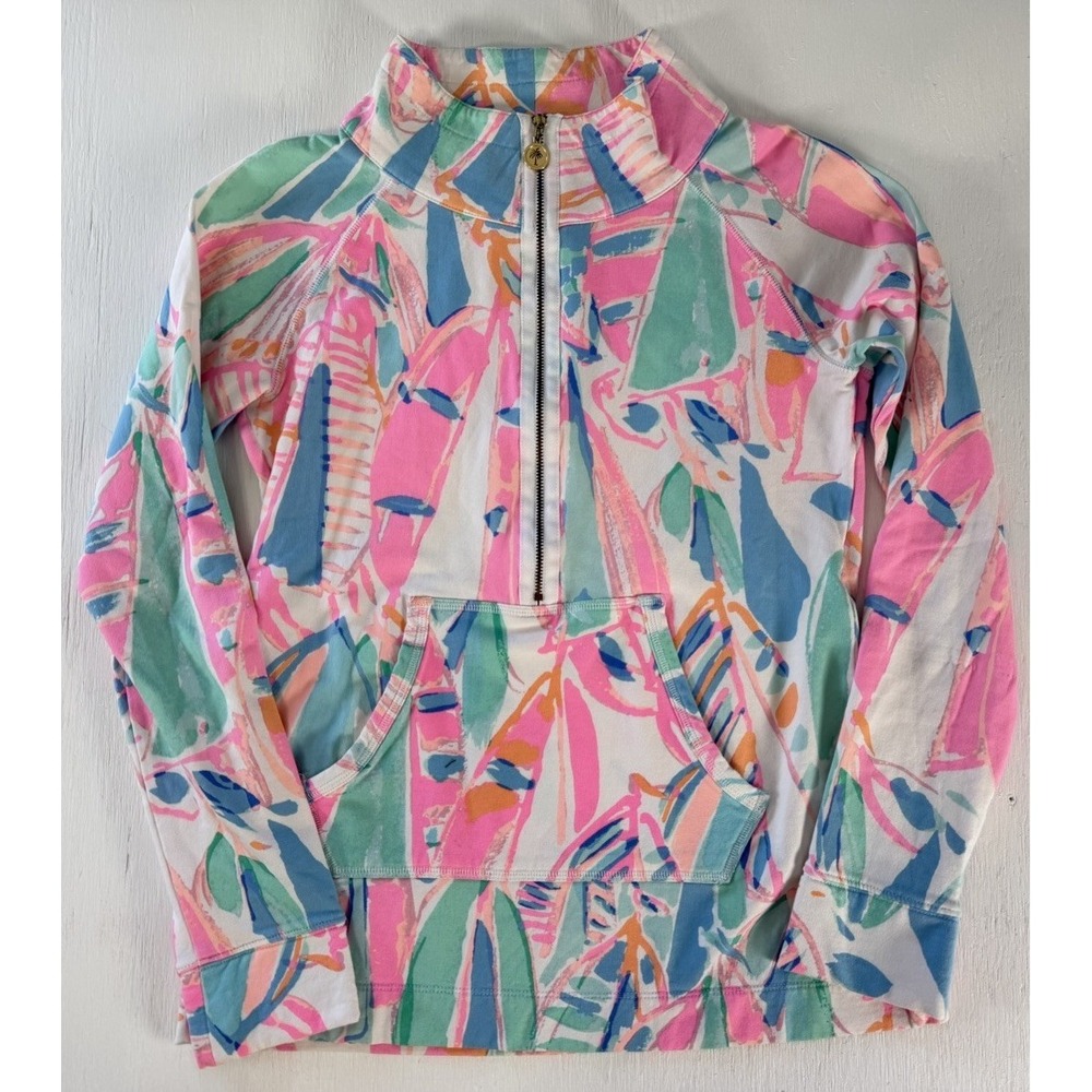 Lilly Pulitzer Womens Skipper Out To The Sea Pullover 1/2 Zip Kangaroo Pocket XS